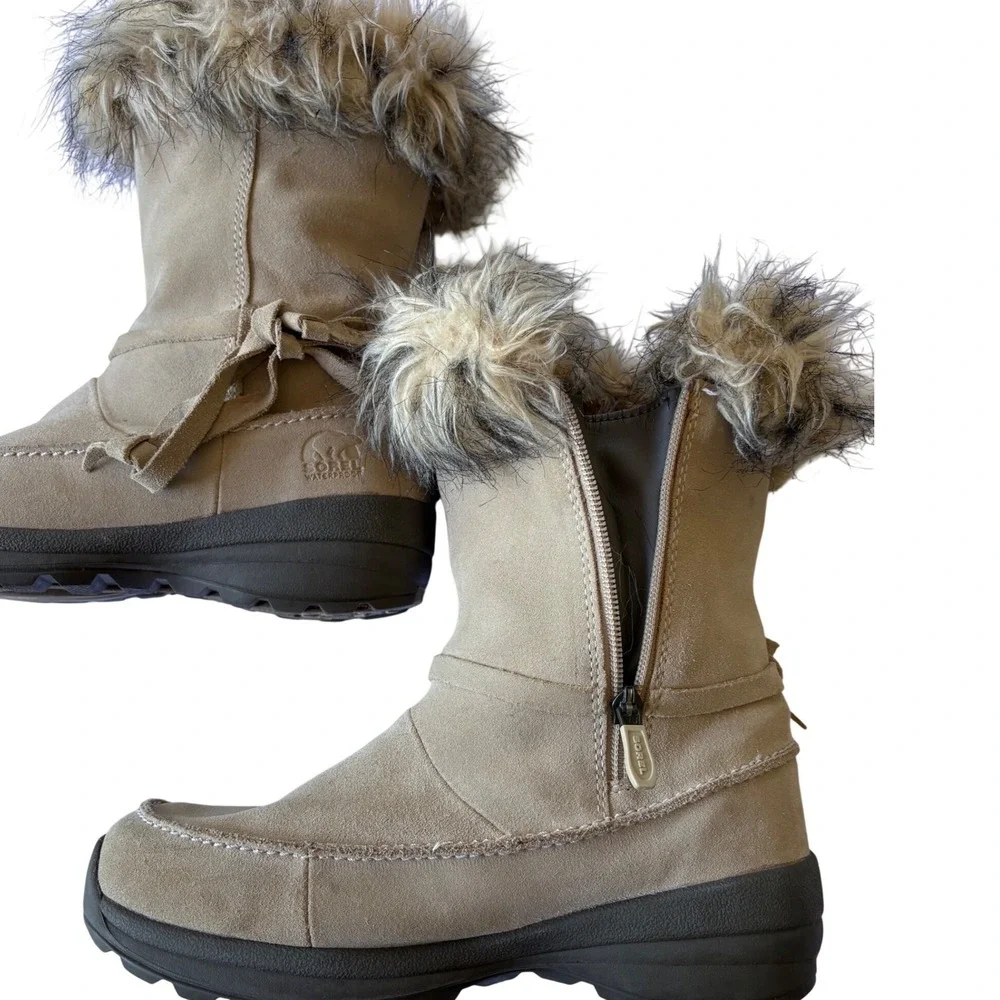 Sorel Northern Lite Tall Tan Suede Faux Fur Waterproof Winter Boots NL1431 9.5